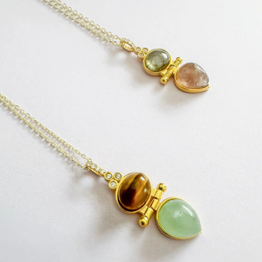 Dual Gemstone Necklace - Aventurine & Tiger Eye / Tourmaline & Labradorite