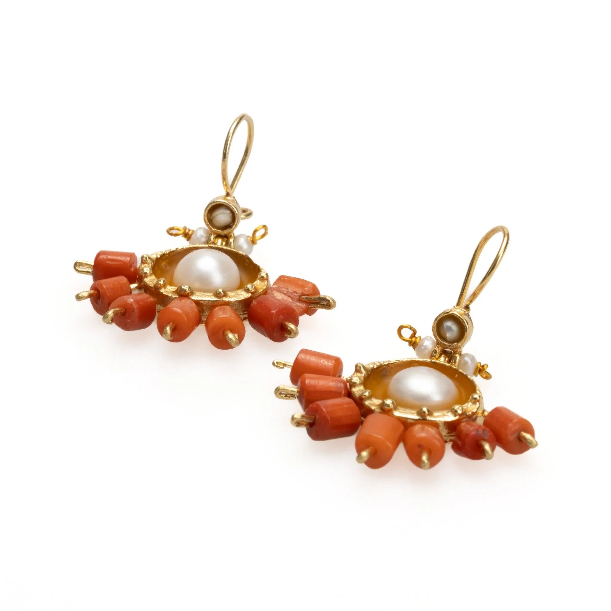 Flower earrings, Pearl earrings outlet ,Coral earrings, Silver plating 18k