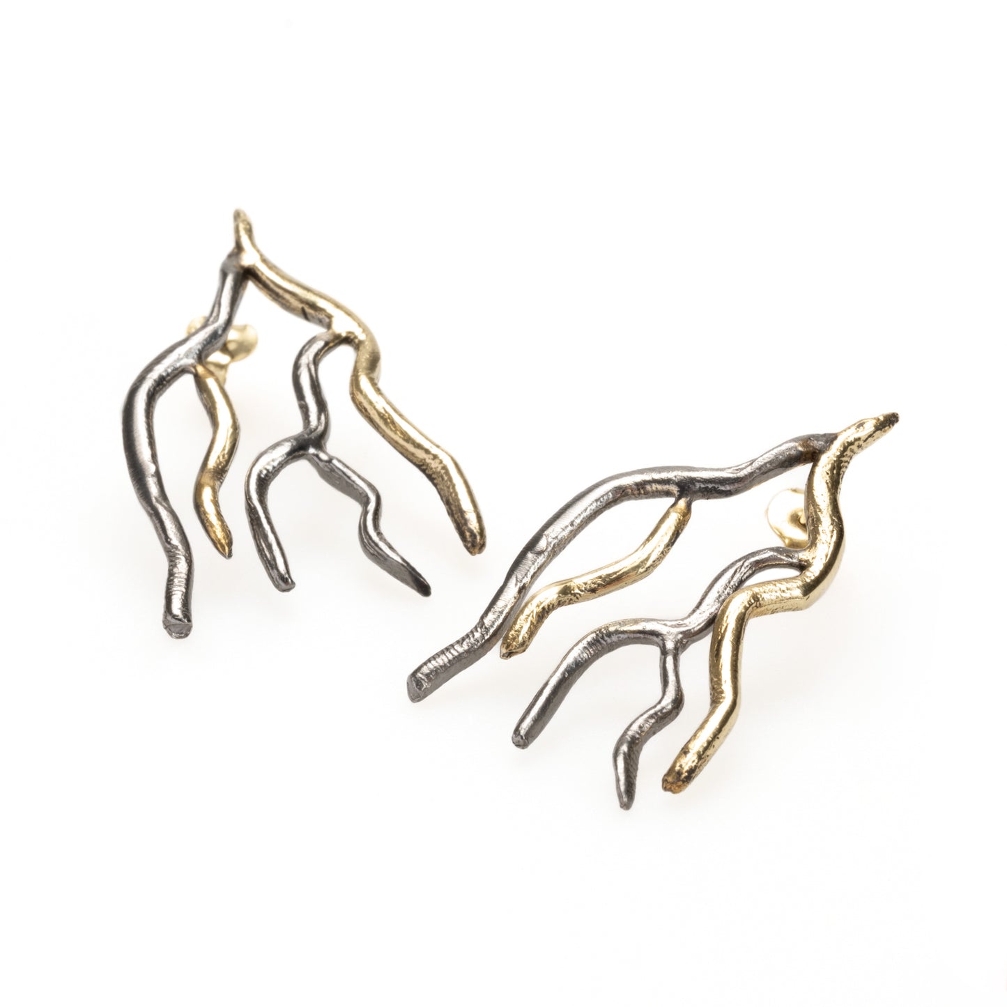 Gold and Rhodium Bough Stud Earrings