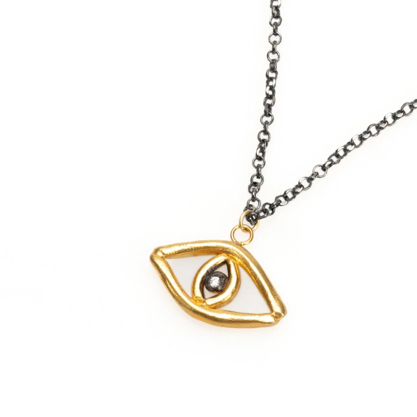 Talisman Evil Eye Necklace, Rhodium & 18k Gold Plated Necklace