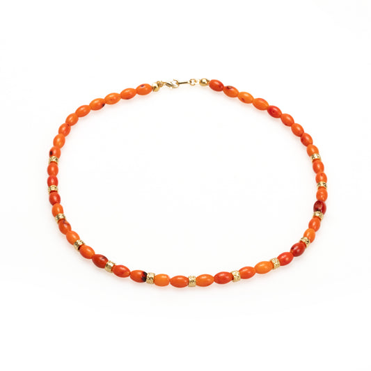 Carthage Necklace, 6mm Ellipsoid Coral Beaded Necklace