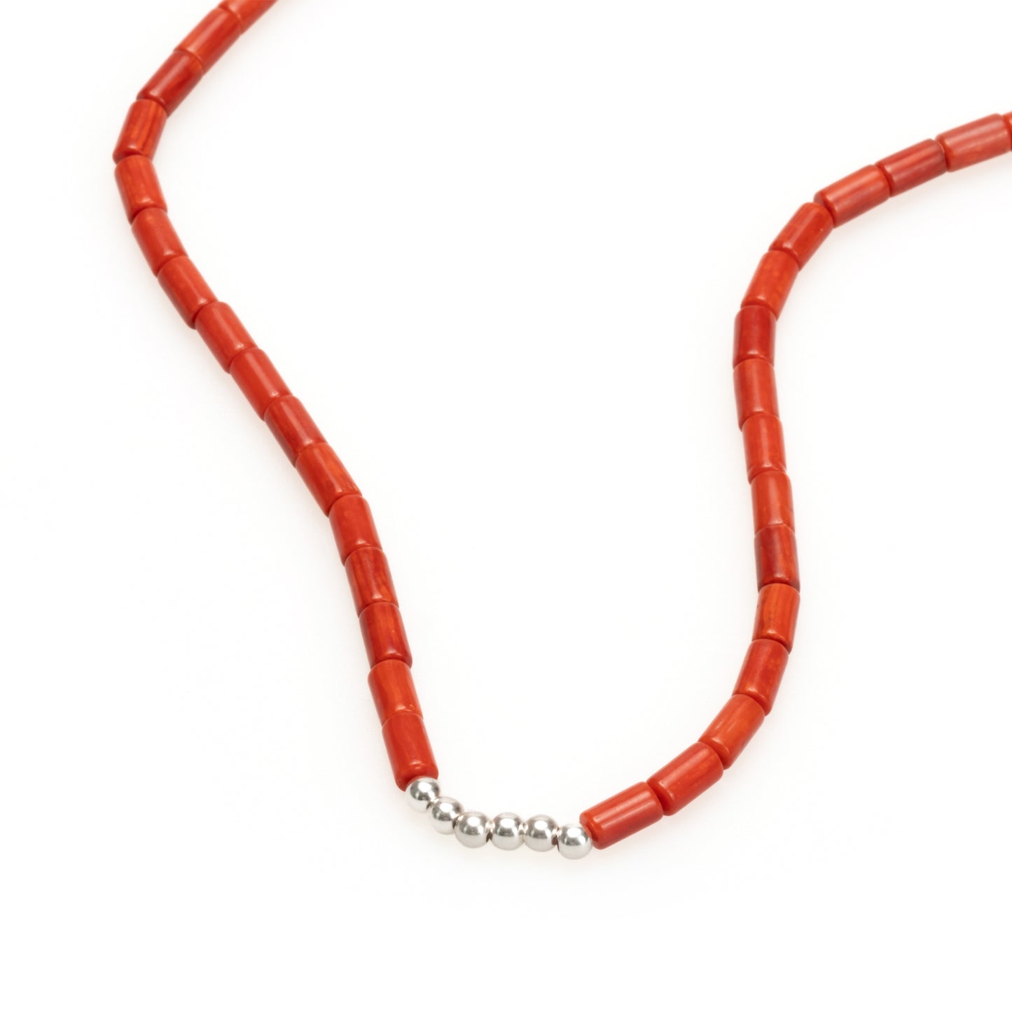 4mm Cylinder Beaded Coral Necklace with Minimal Silver Balls