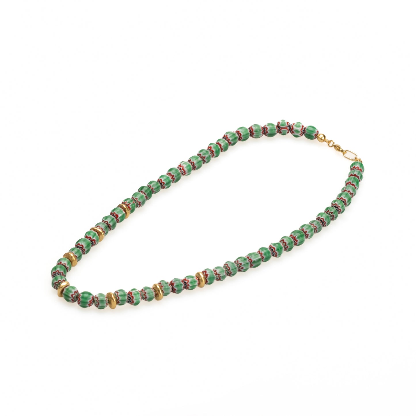 Beaded Murano Glass Zulu Necklace with Green and Blue Beads