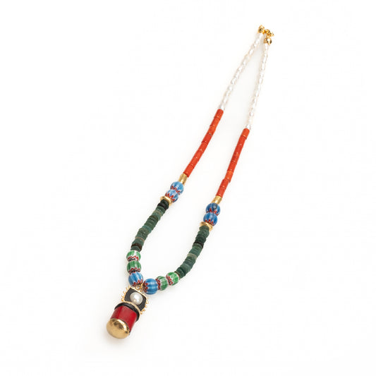Beaded Babylon Necklace with Pearl, Coral, and Murano Glass