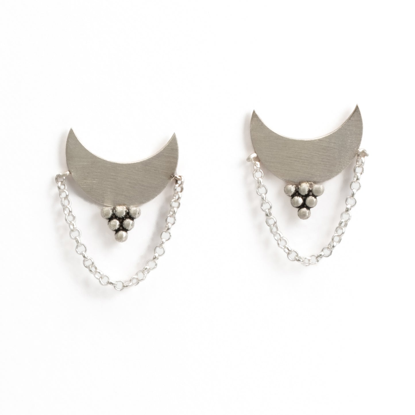 Half Moon Grape Pattern Earrings with Silver Chain