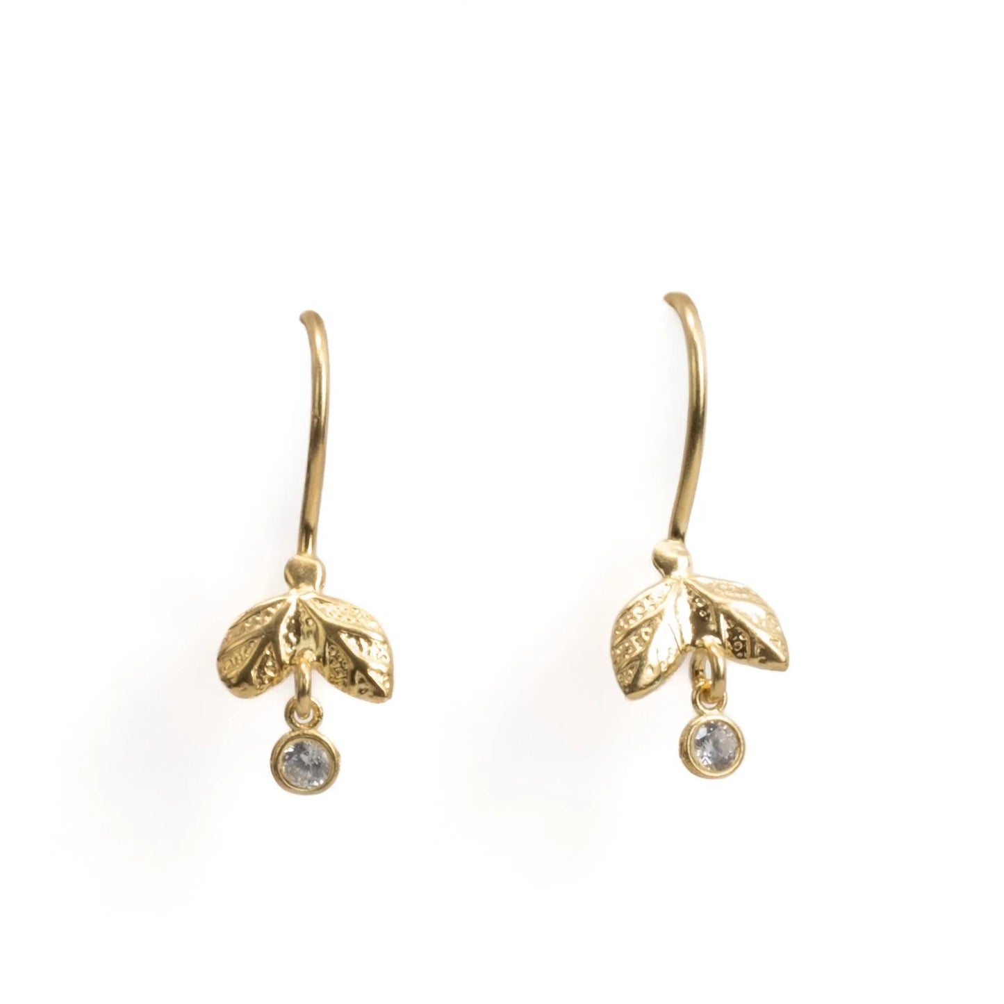 14k Gold Minimal Dangling Leaf Earrings - Sadehane