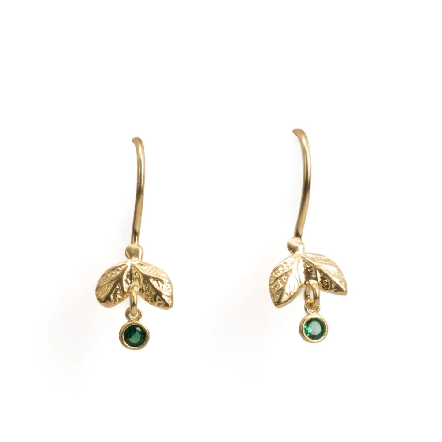 14k Gold Minimal Dangling Leaf Earrings - Sadehane