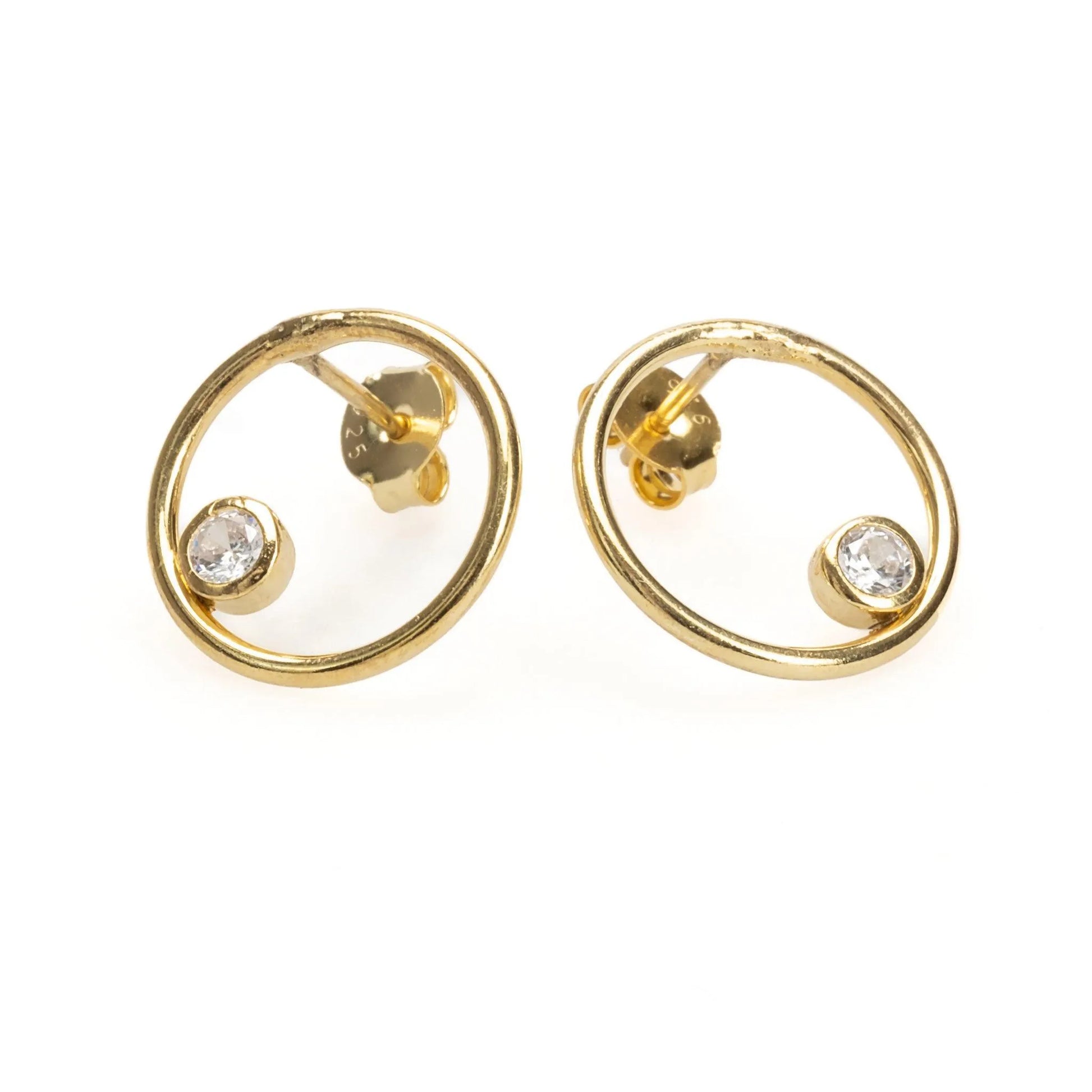 14k Gold Minimal Stud Circle Earrings - Sadehane