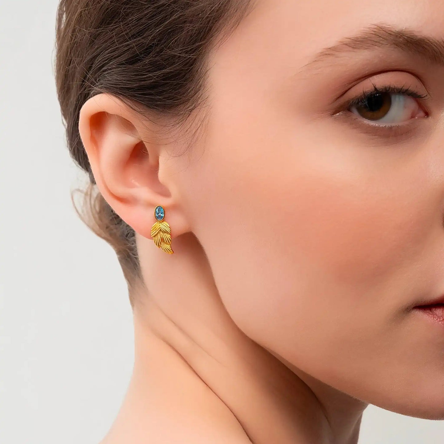 18k Gold Birthstone Leaf Earrings, Turquoise December Birthstone