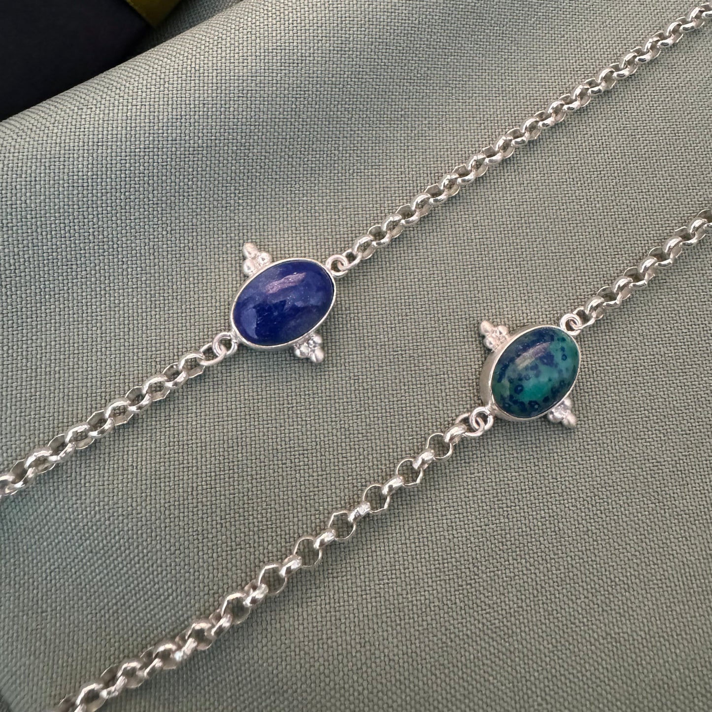 Silver Bracelets with Lapis Lazuli and Azurite Stone Options