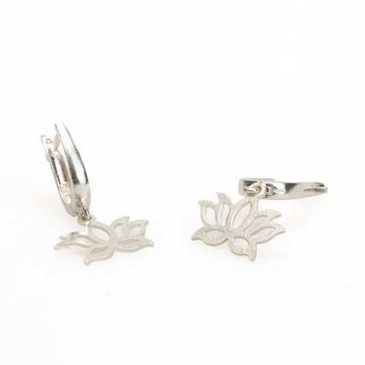 Silver Lotus Earrings, Gift for Her, Minimal Dangling Lotus Earrings, Dainty Lotus Earrings, Everyday Silver Drop Earrings