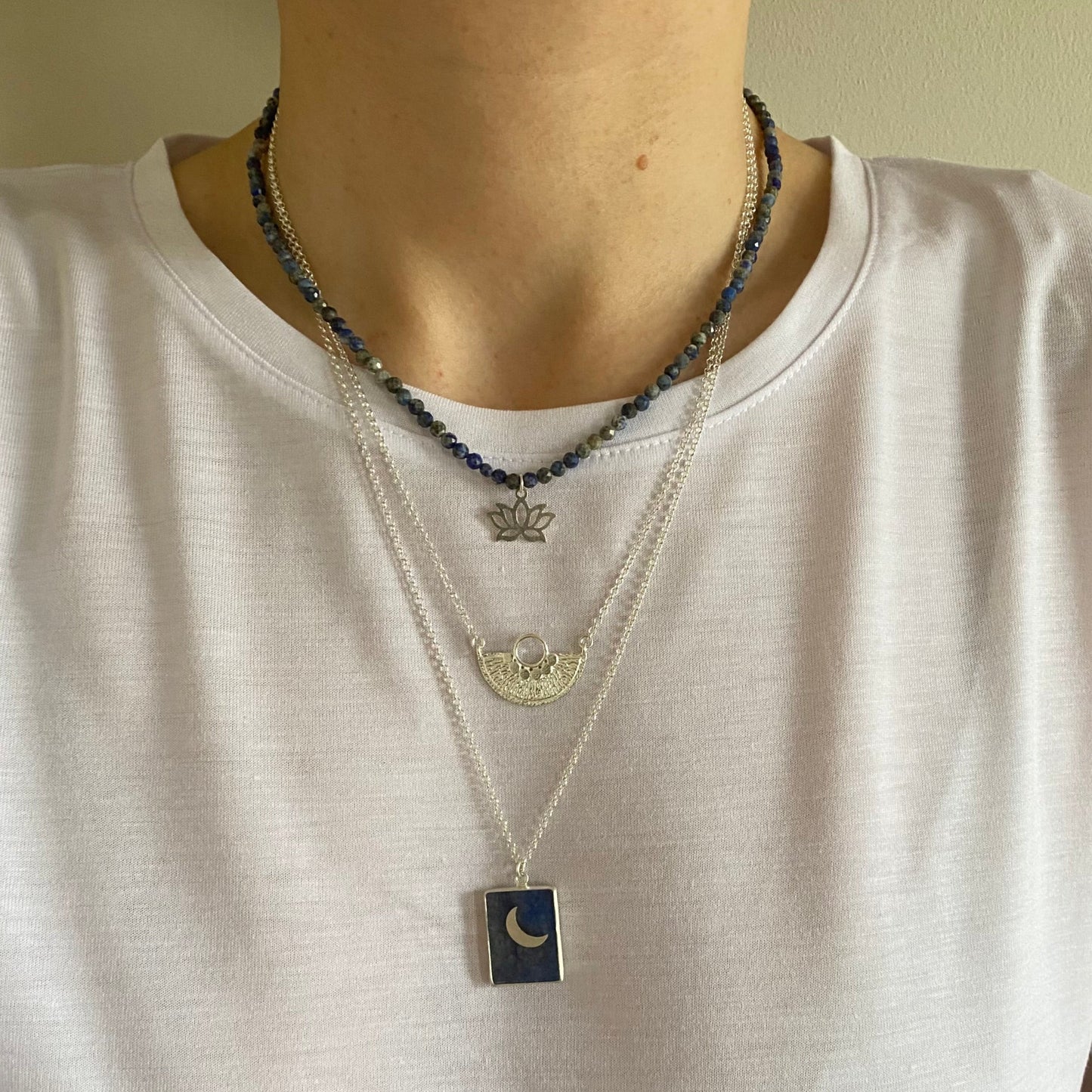 Necklace with Lapis Lazuli Pendant, Moon and North Star Pendant Options