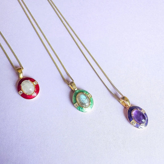 Enamel & Gemstone Pendant Necklace