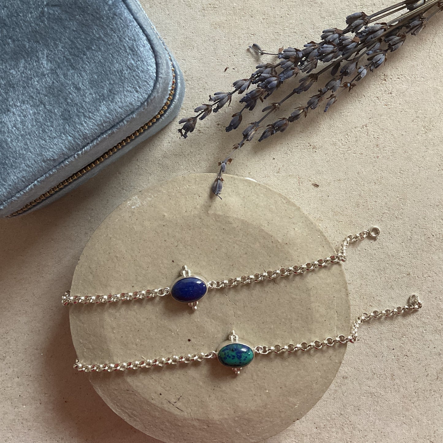 Silver Bracelets with Lapis Lazuli and Azurite Stone Options