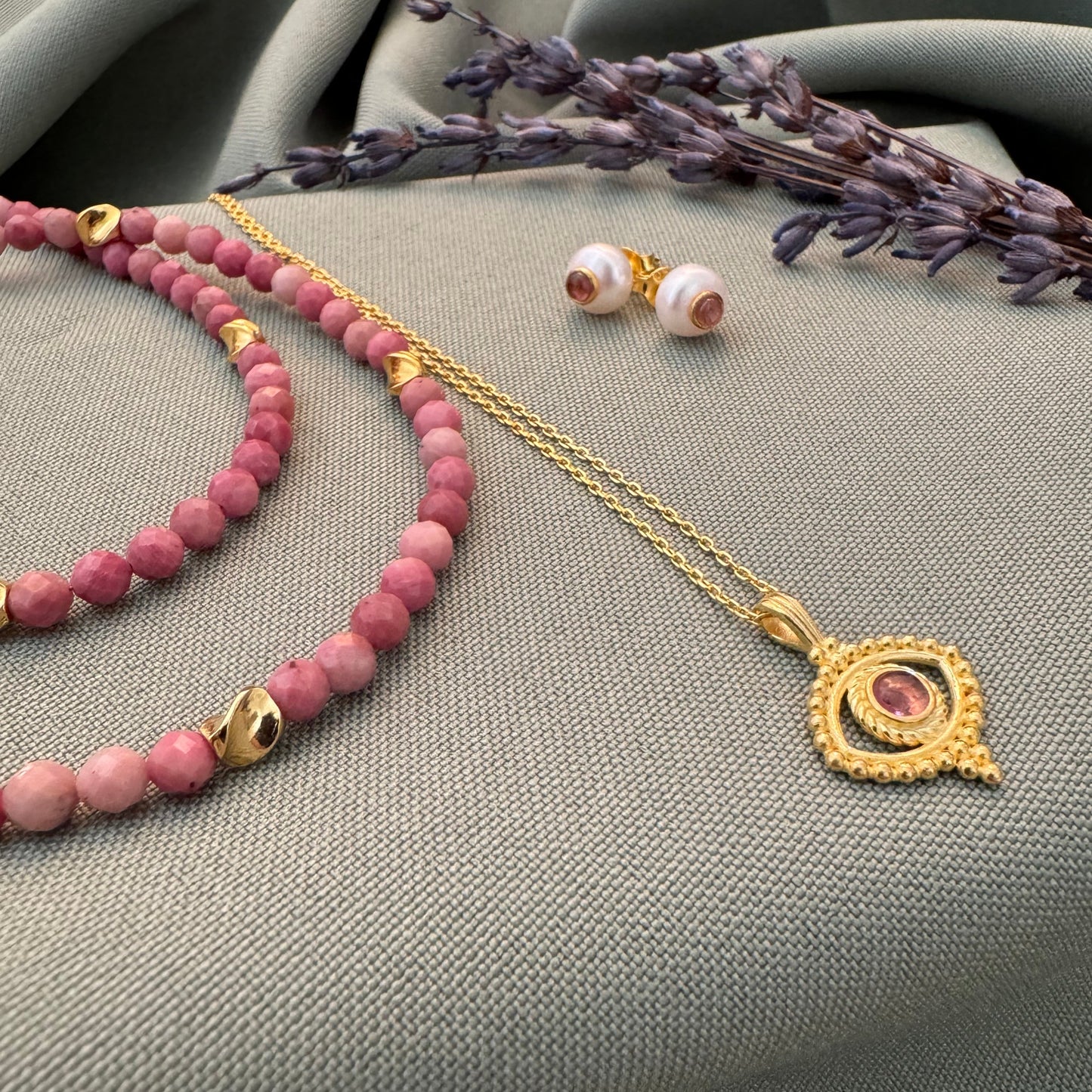 Minoan Necklace, 4mm Rhodonite Beaded Necklace
