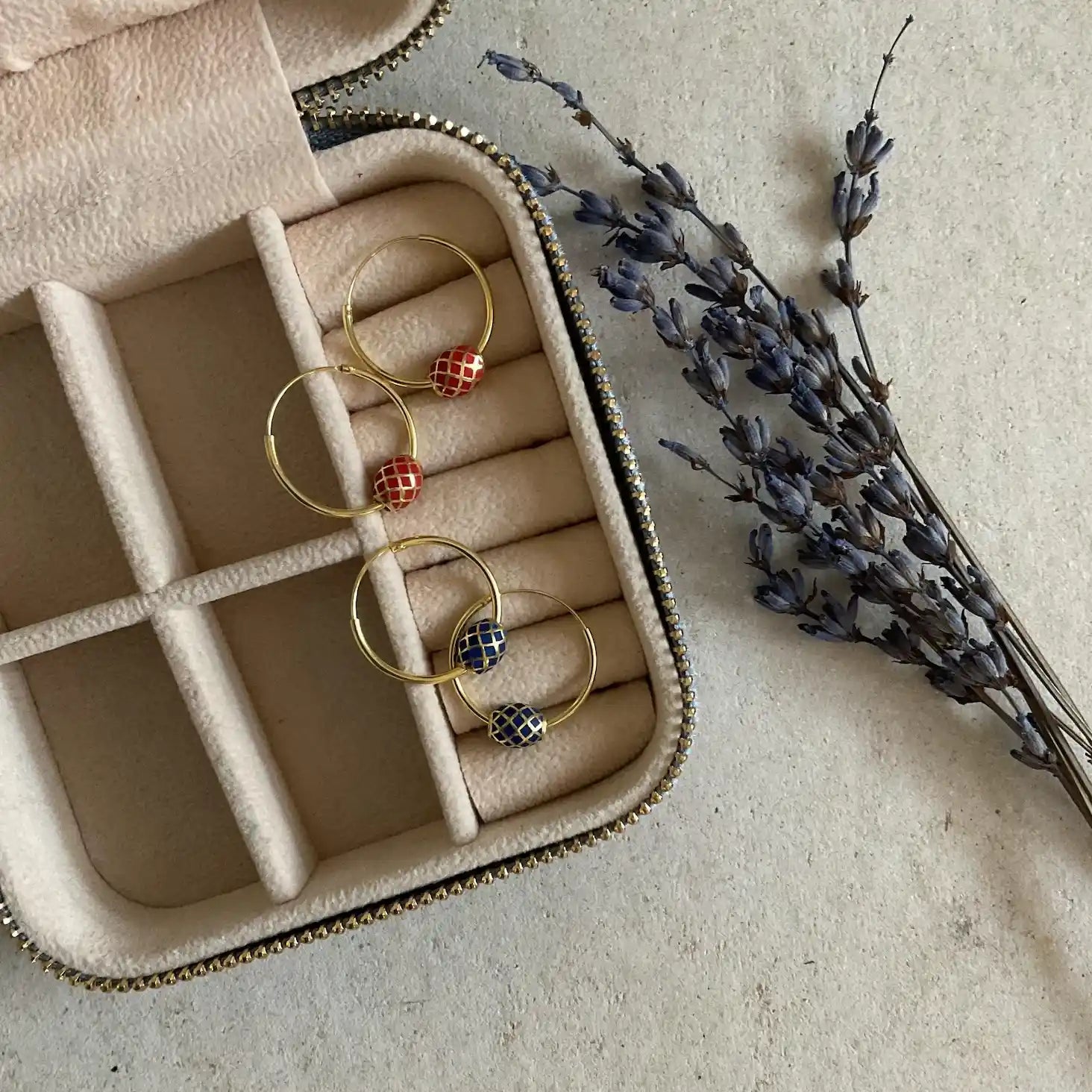 Gold Enameled Hoop Earrings