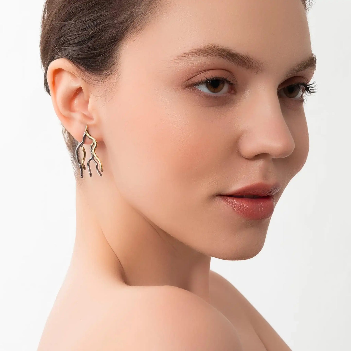 Gold and Rhodium Bough Statement Stud Earrings