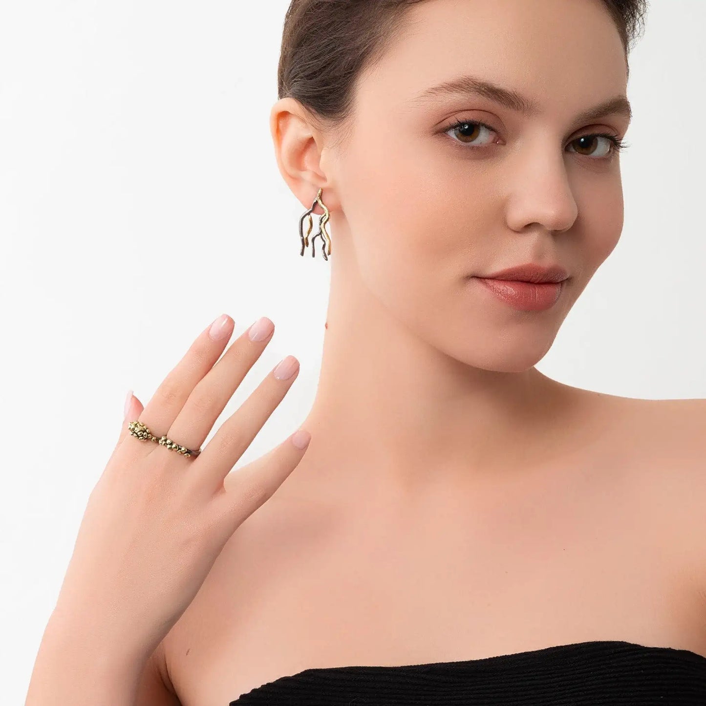 Gold and Rhodium Bough Statement Stud Earrings