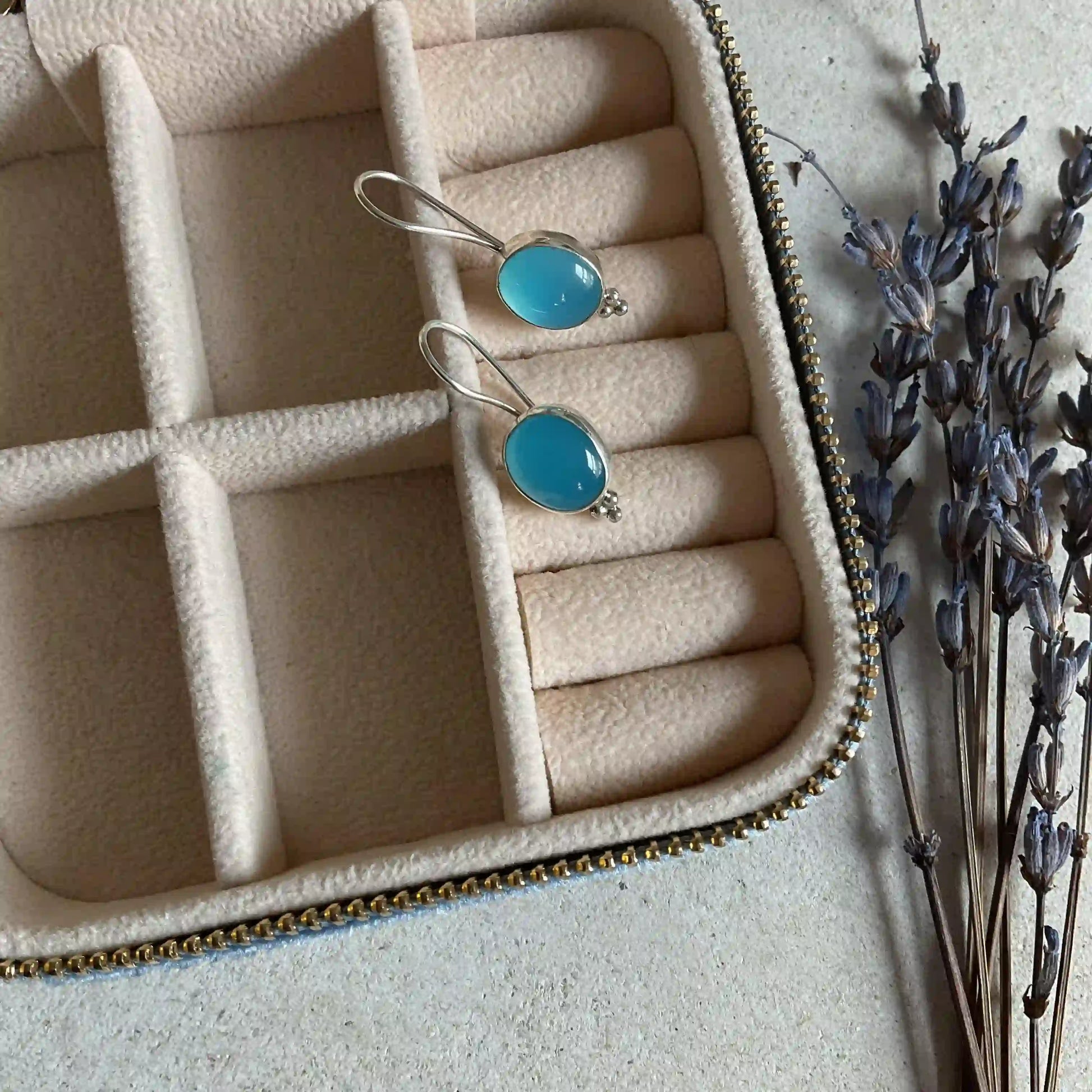 Silver Drop Earrings with Blue Agate