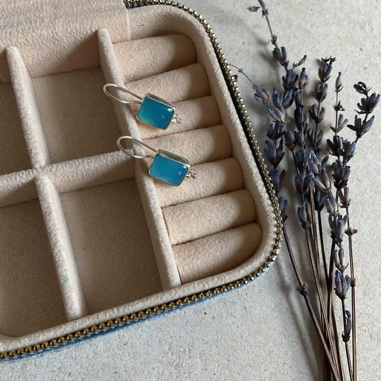 Silver Drop Earrings with Blue Agate