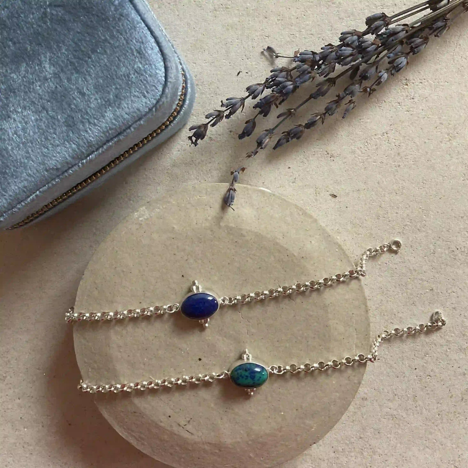 Silver Bracelets with Lapis Lazuli and Azurite Stone