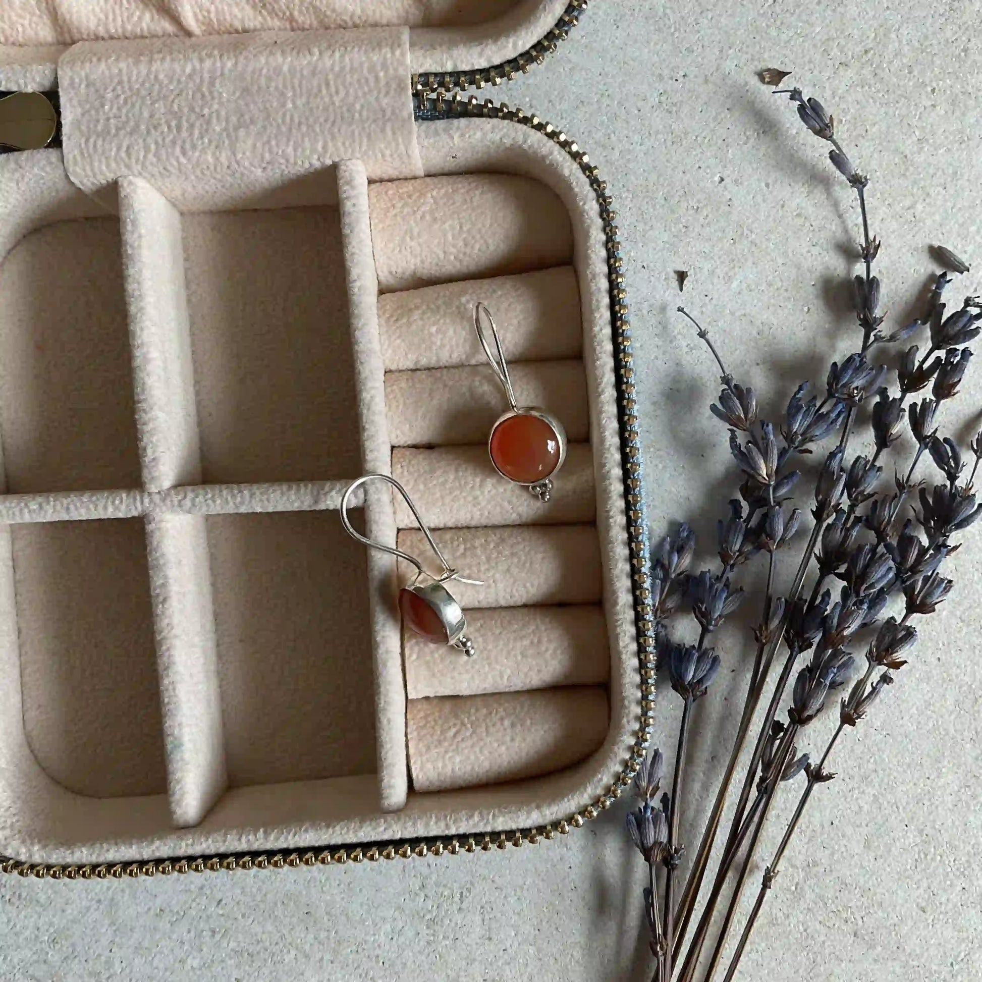 Silver Drop Earrings with Agate