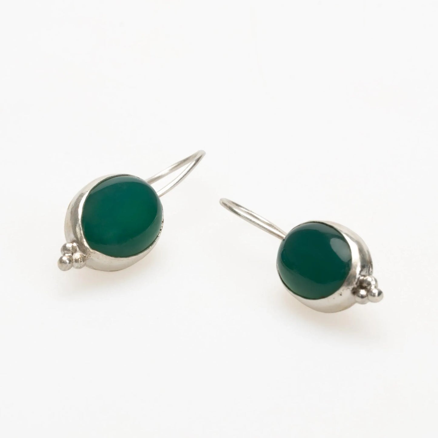 Silver Drop Earrings with Green Agate