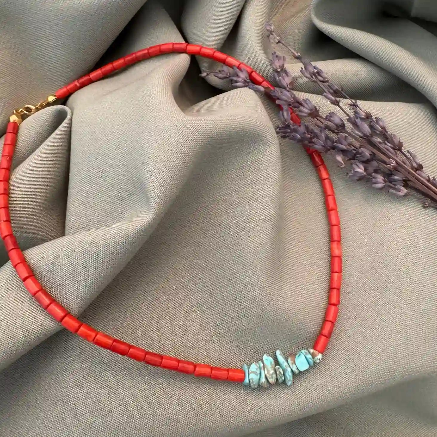 Beaded Coral and Turquoise Necklace