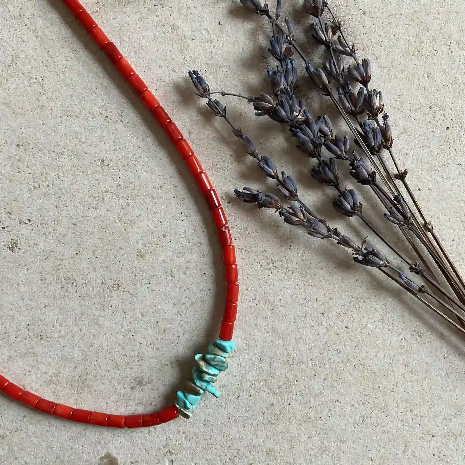 Beaded Coral and Turquoise Necklace