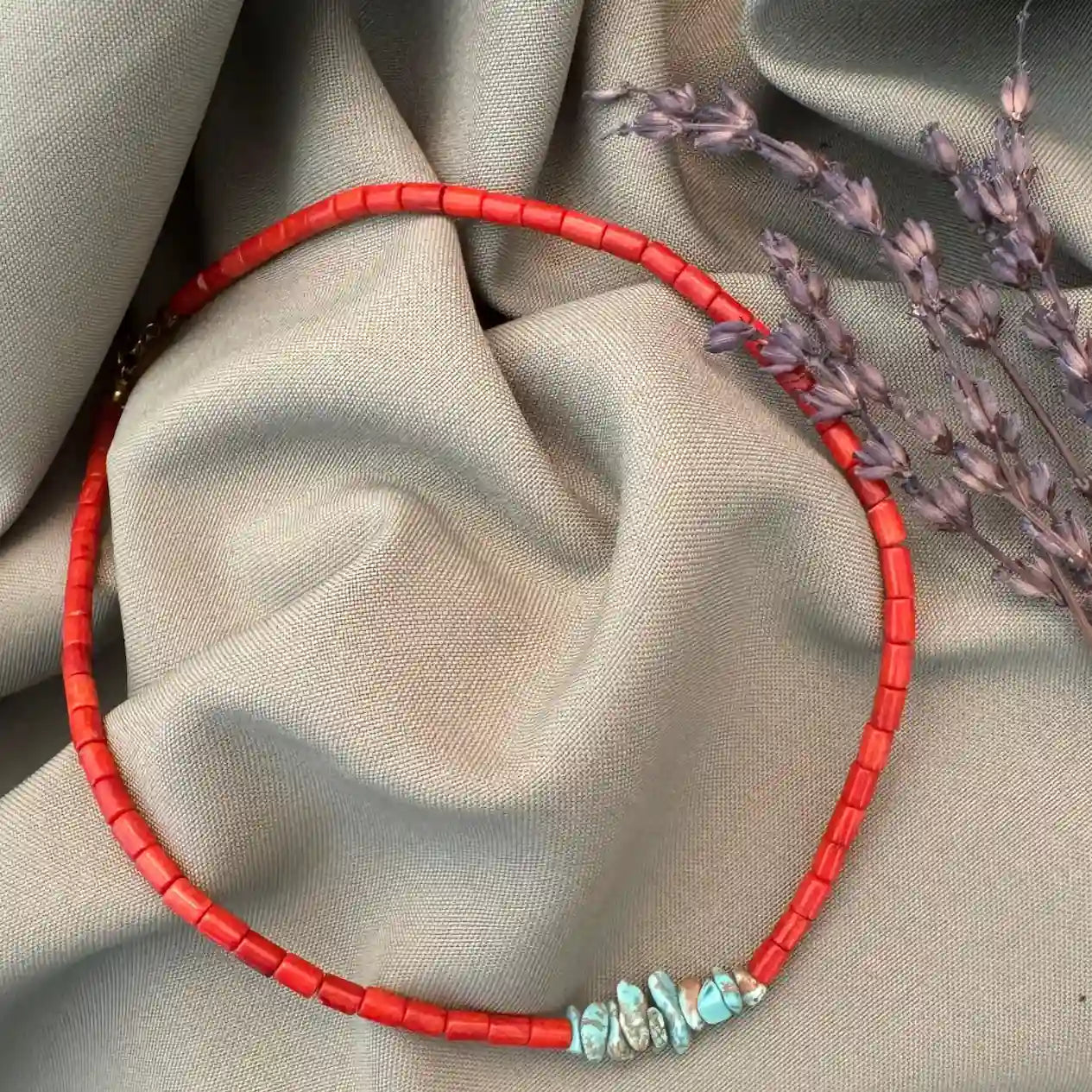 Beaded Coral and Turquoise Necklace