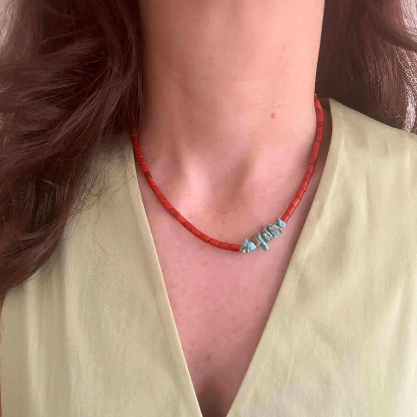 Beaded Coral and Turquoise Necklace