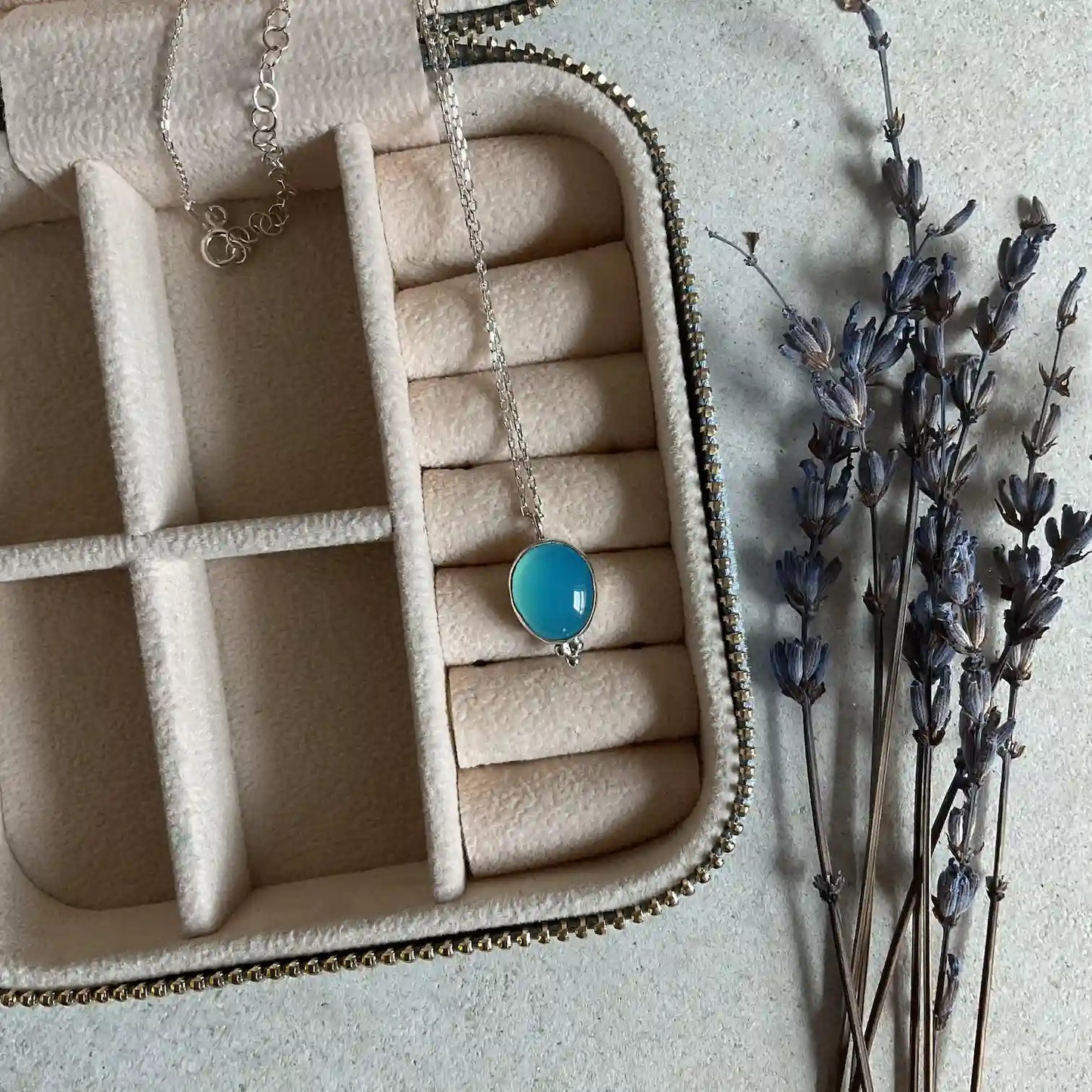 Blue Agate Silver Necklace