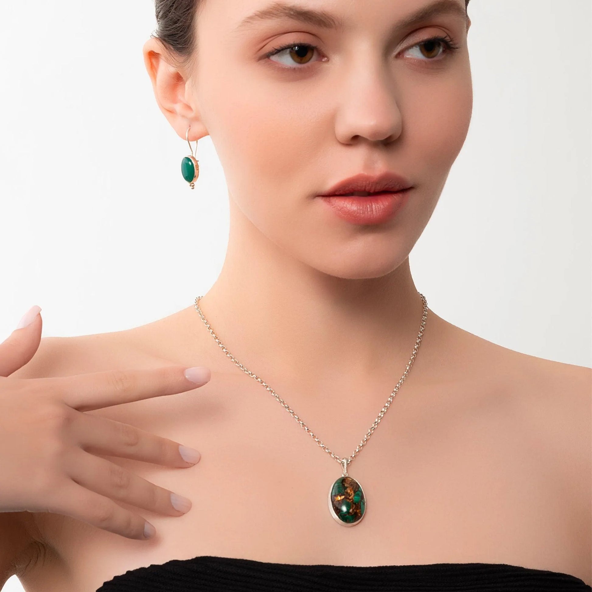 Silver Drop Earrings with Green Agate