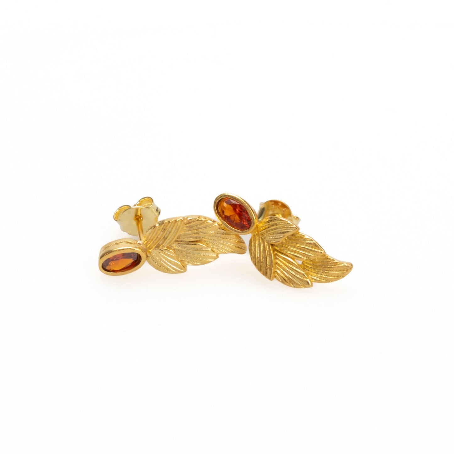 18k Gold Birthstone Leaf Earrings, Garnet January Birthstone
