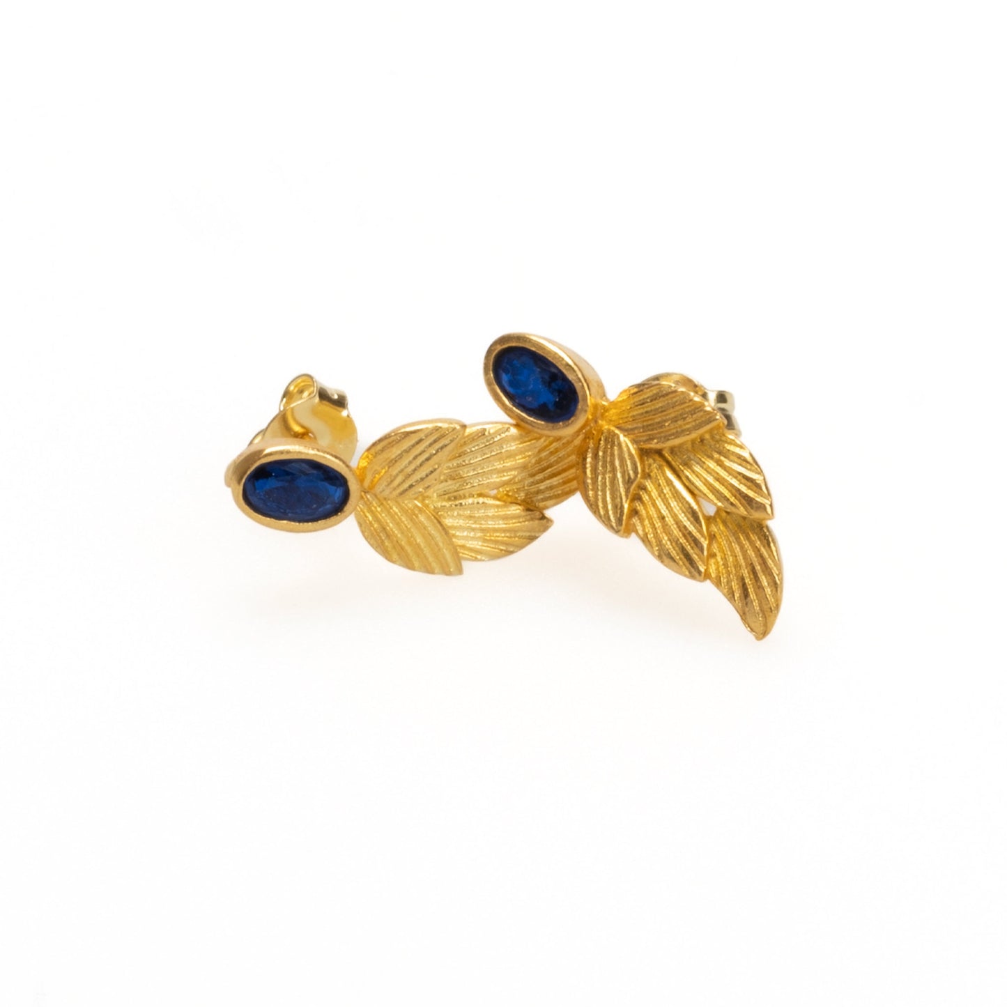 18k Gold Birthstone Leaf Earrings, Sapphire September Birthstone