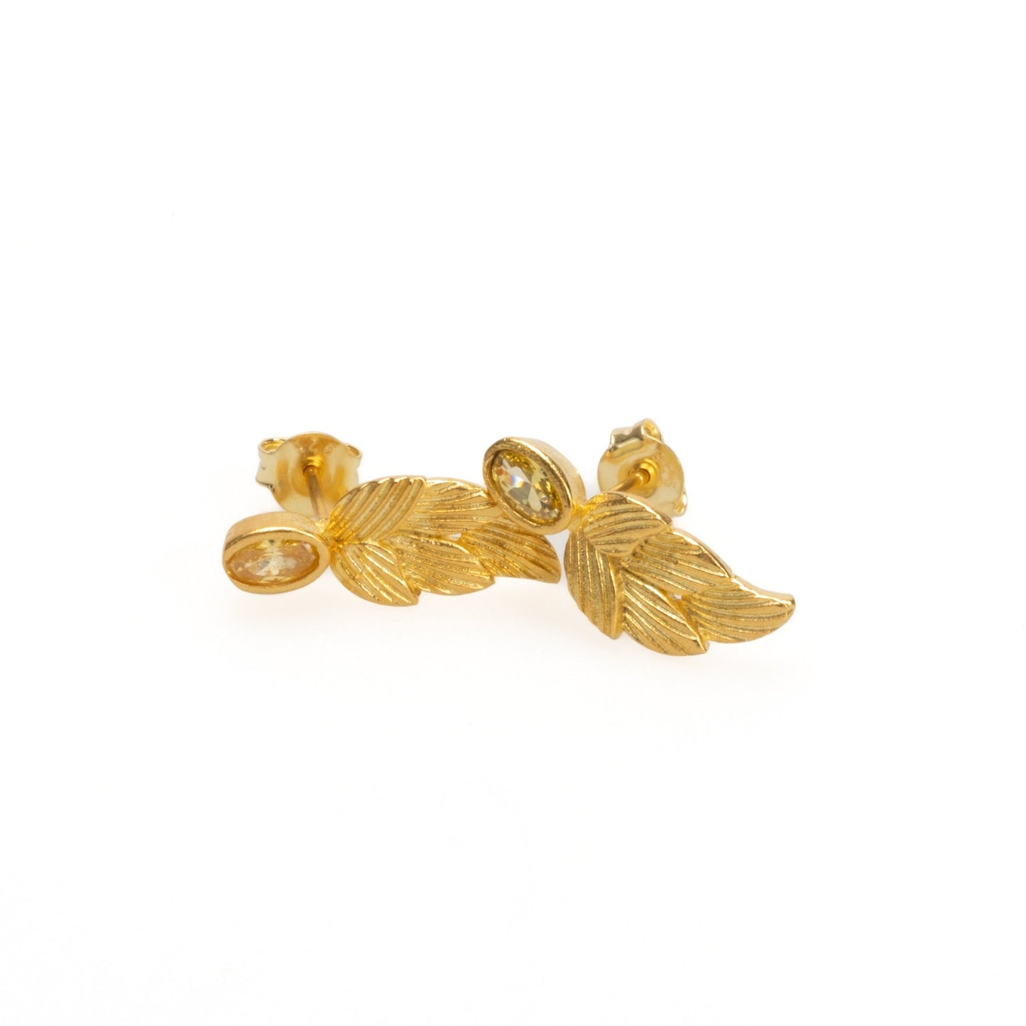 18k Gold Birthstone Leaf Earrings, Citrine November Birthstone