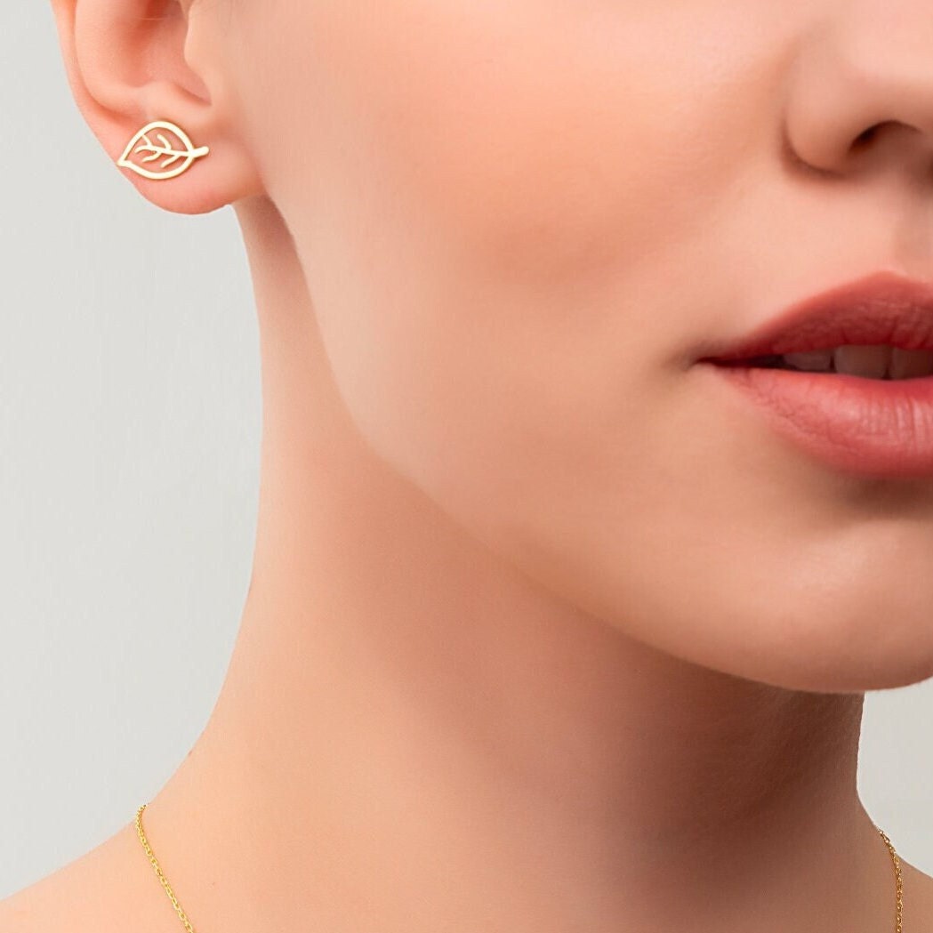 Minimal Gold Leaf Stud Earrings