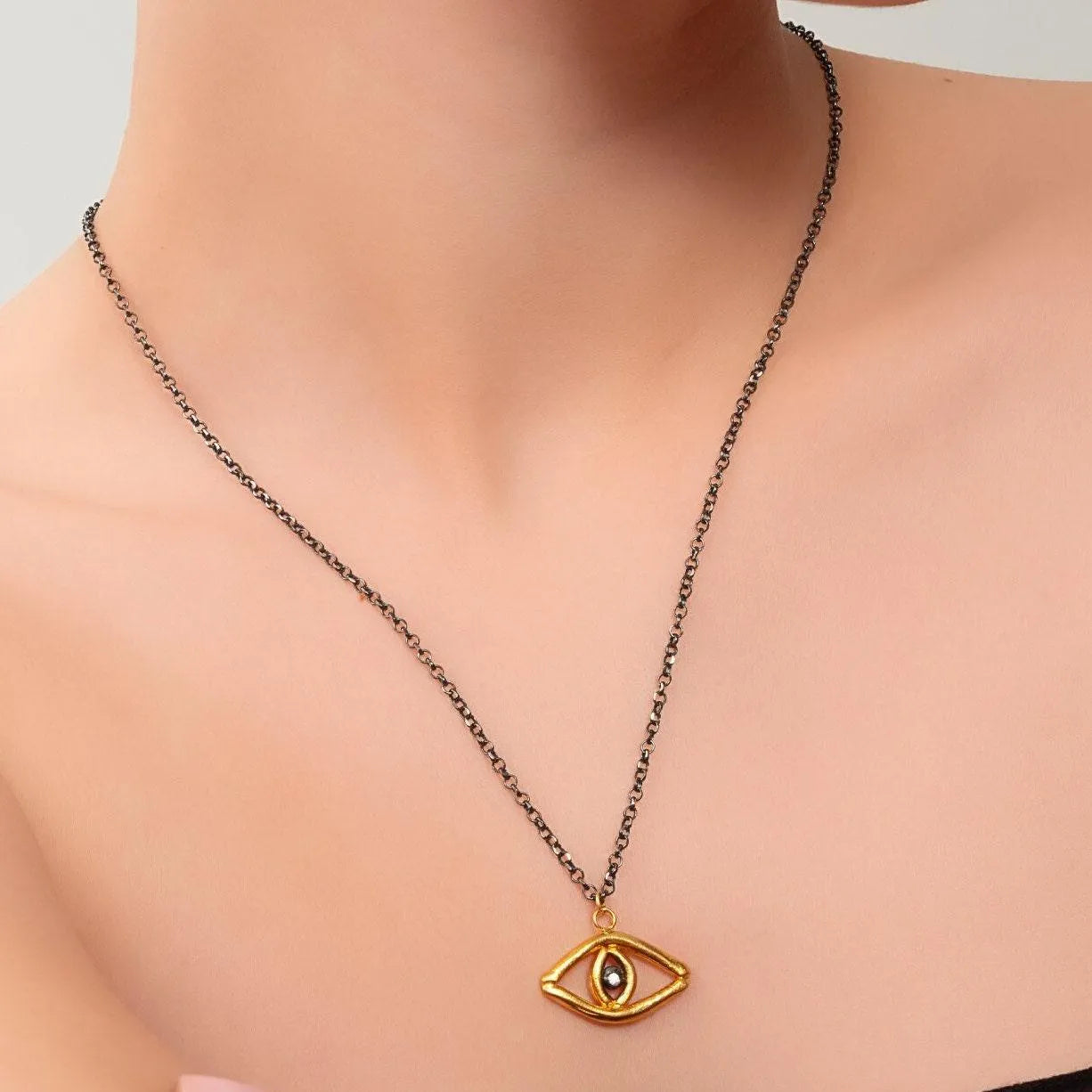 Talisman Evil Eye Necklace, Rhodium & 18k Gold Plated Necklace