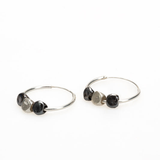 Silver Hoop Earrings with Shiny Balls