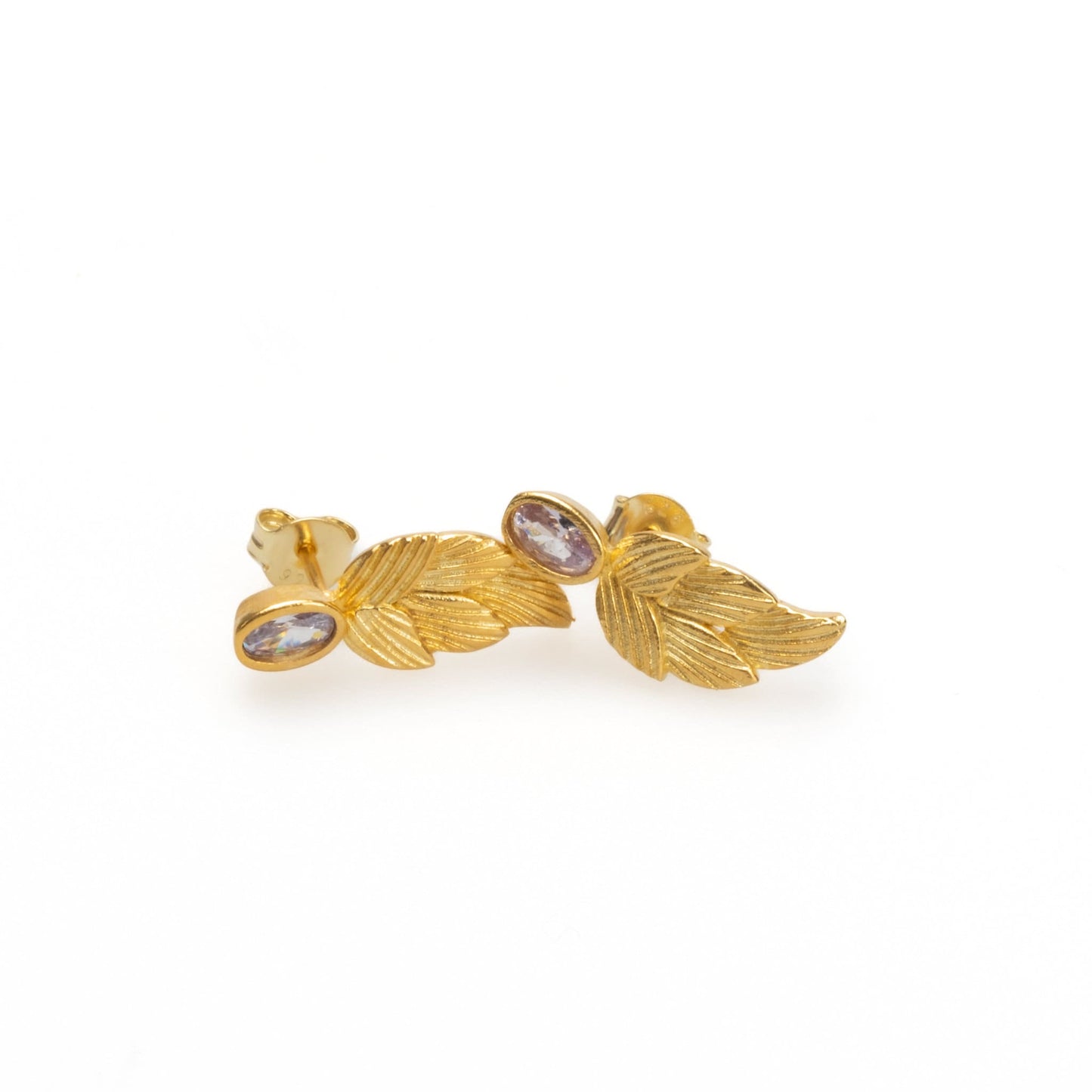 18k Gold Birthstone Leaf Earrings, Alexandrite June Birthstone