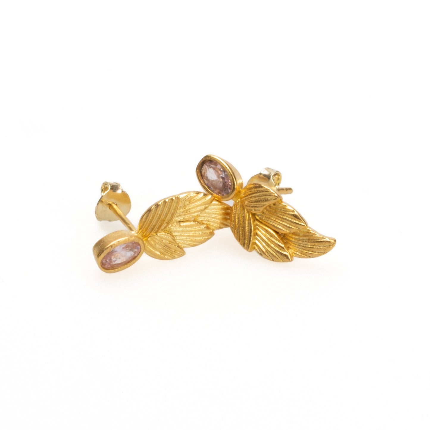 18k Gold Birthstone Leaf Earrings, Tourmaline October Birthstone
