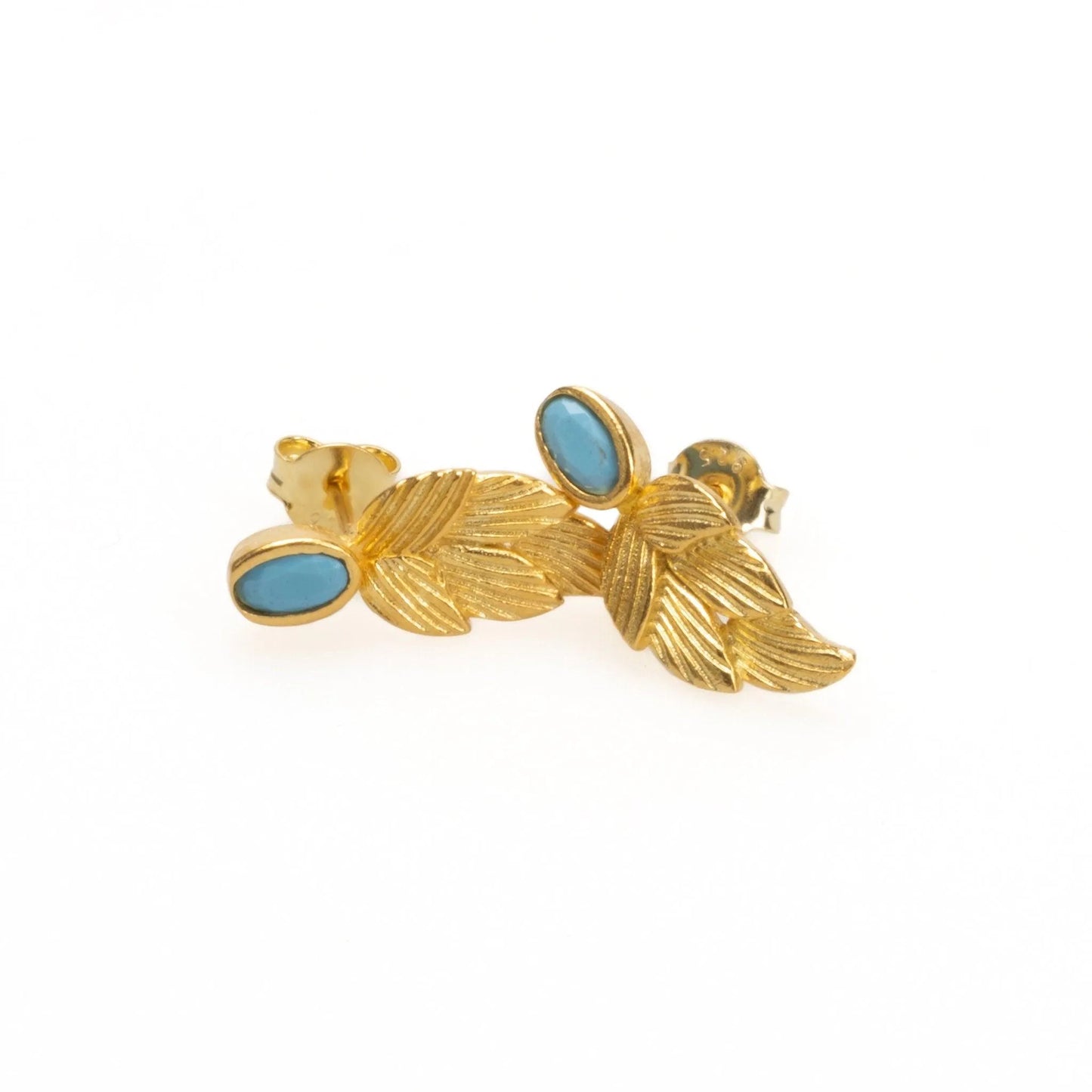 18k Gold Birthstone Leaf Earrings, Turquoise December Birthstone