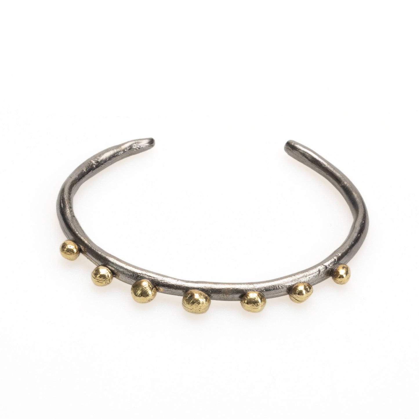 Antique Rhodium Cuff Bracelet with Golden Orbs