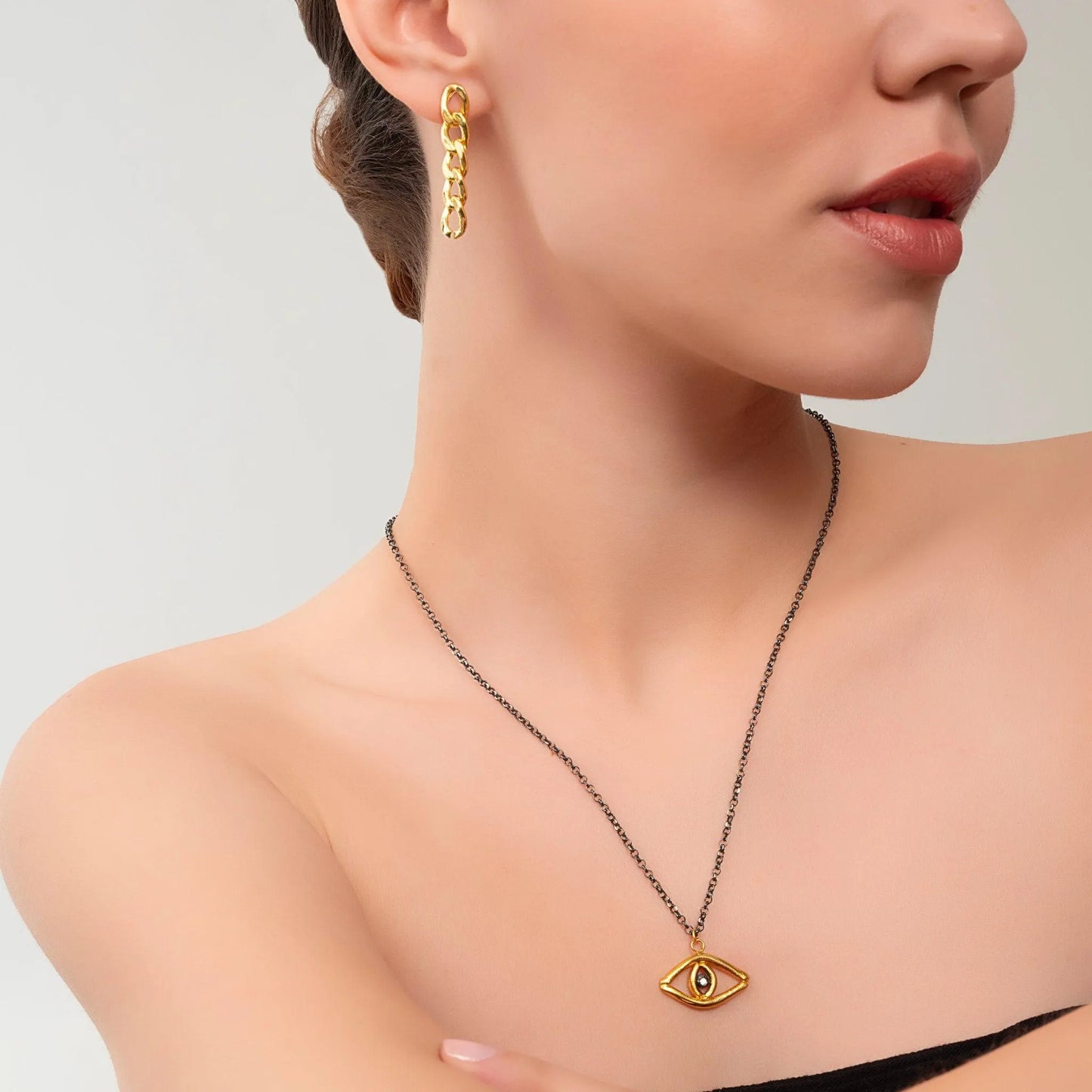 Talisman Evil Eye Necklace, Rhodium & 18k Gold Plated Necklace