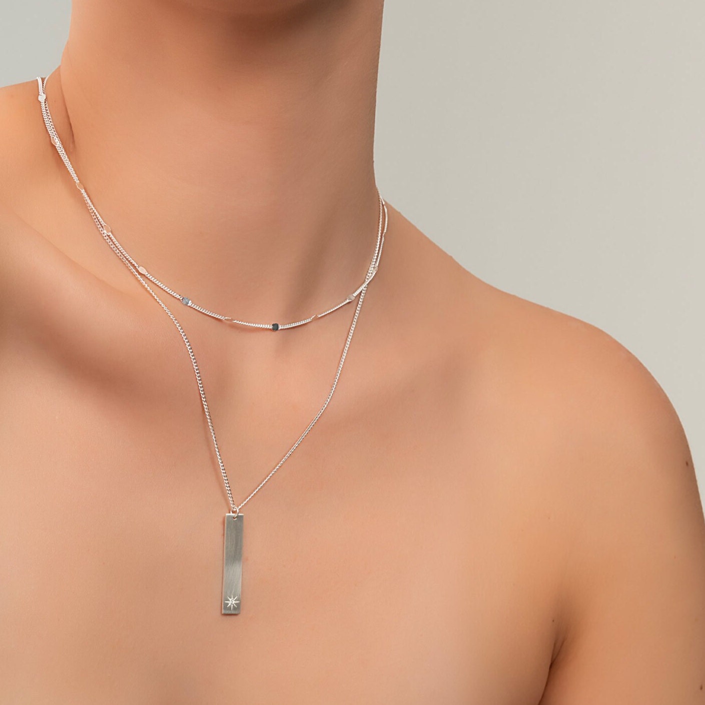 Silver "North Star" Necklace with Rectangular Pendant