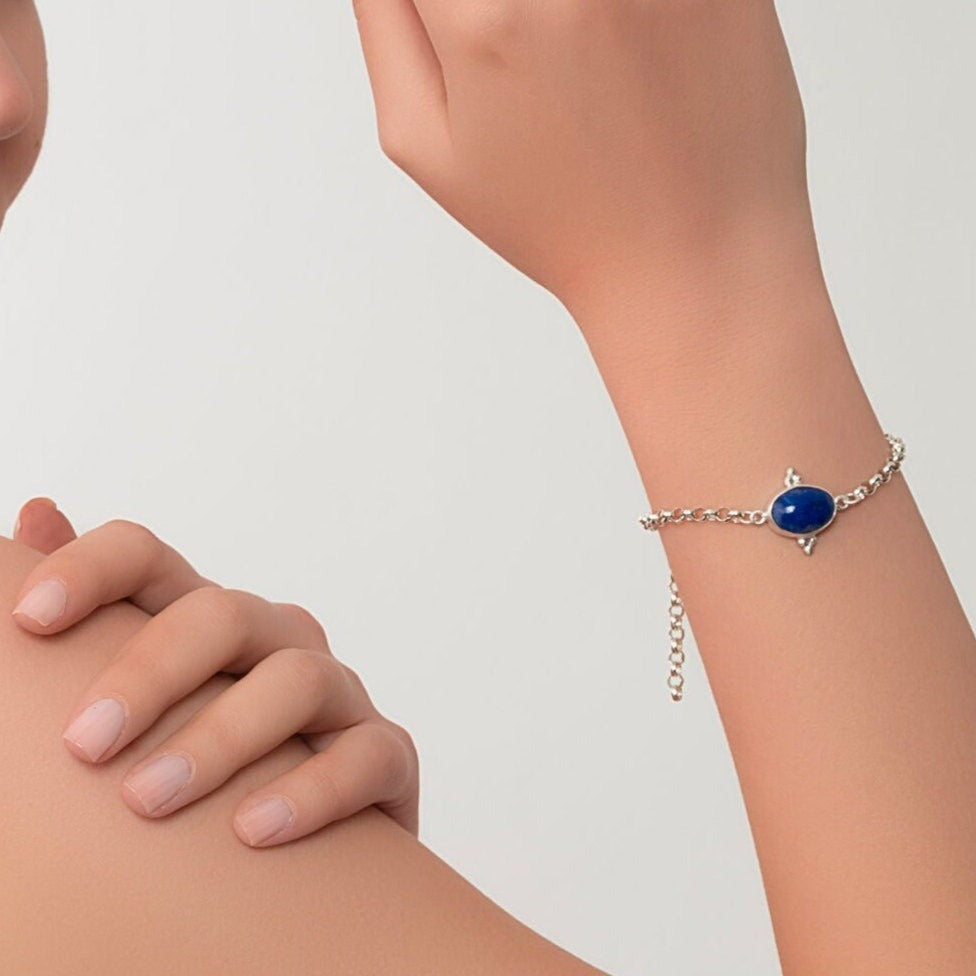 Silver Bracelets with Lapis Lazuli and Azurite Stone Options